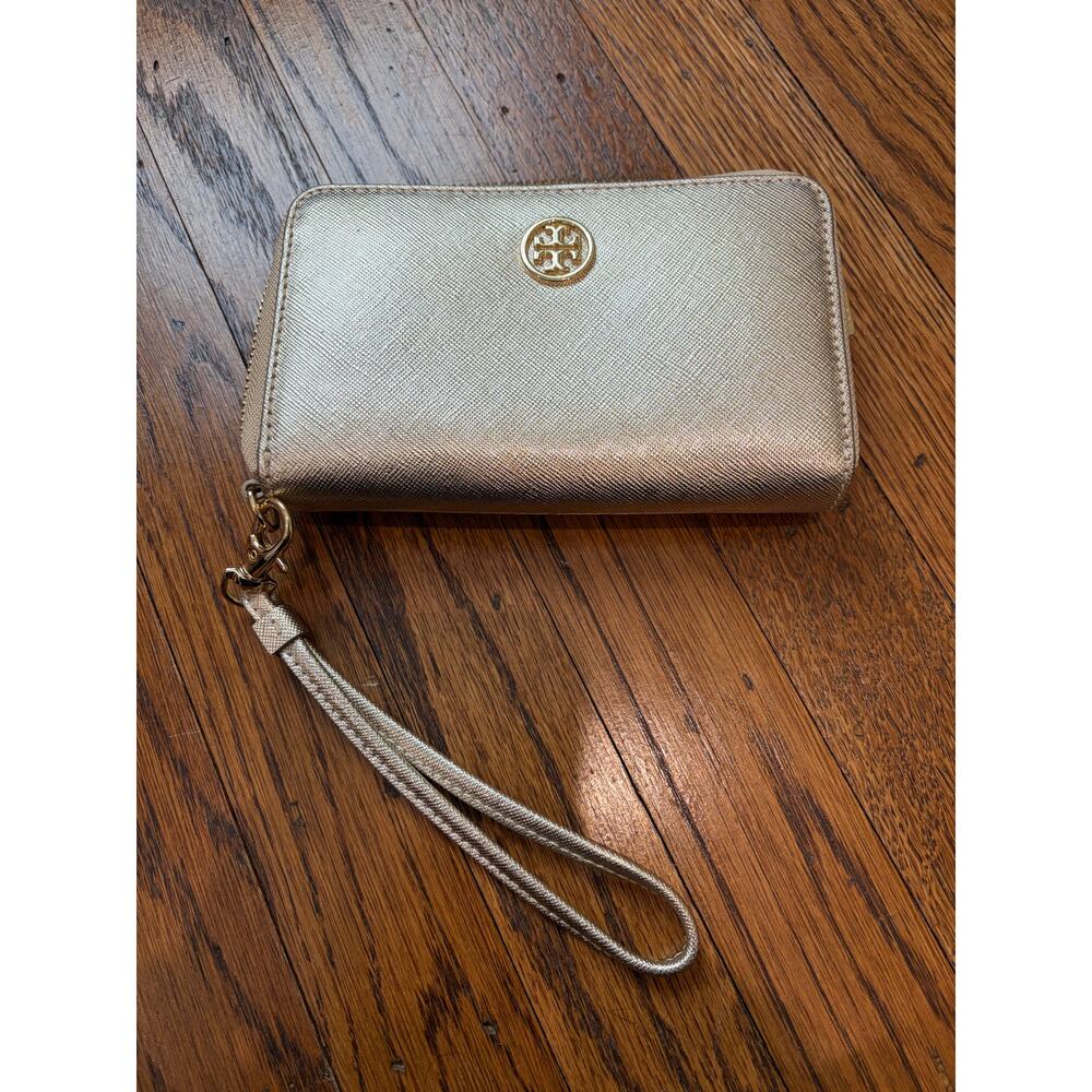 NWT Tory Burch Emerson Leather Zip Continental Wristlet Wallet - Gold